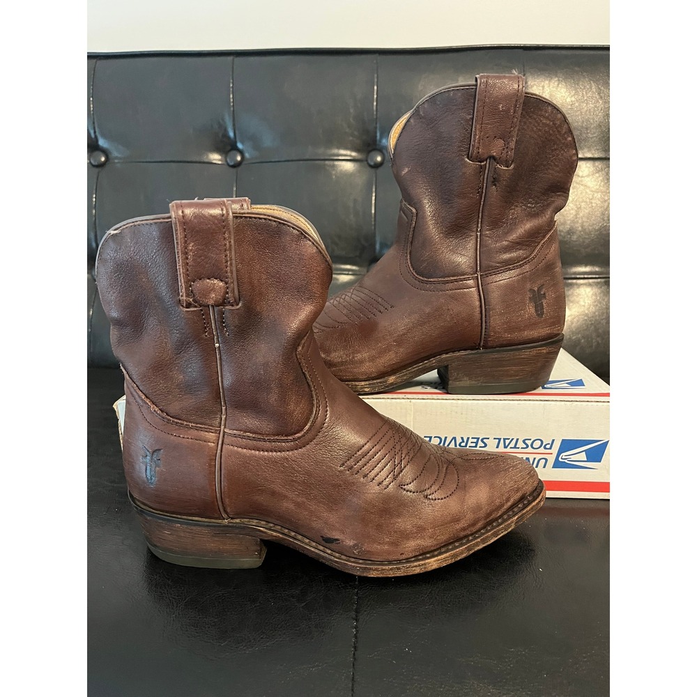 Frye Billy Short Brown Leather Western Cowboy Ankle Boots